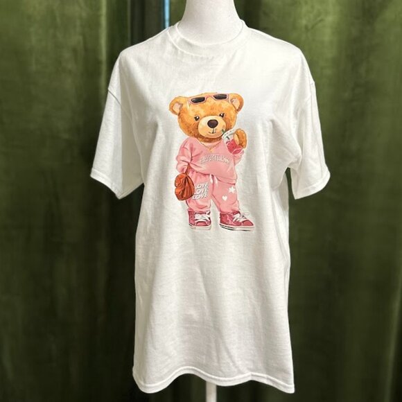 Cute Teddy Bear Graphic T-Shirt White Unisex – Streetwear Aesthetic Tee - Picture 2 of 5